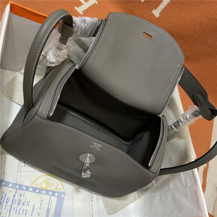 Hermes Lindy 26/30cm Bag Clemence Leather In Dk-Grey Silver-Metal WAX High