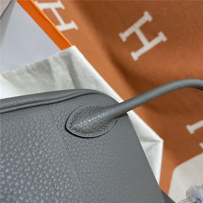 Hermes Lindy 26/30cm Bag Clemence Leather In Dk-Grey Silver-Metal WAX High