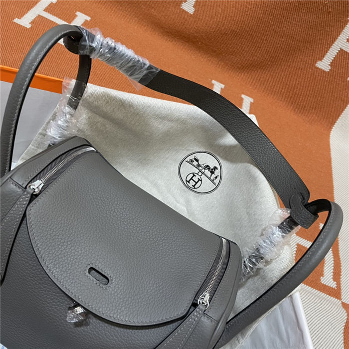 Hermes Lindy 26/30cm Bag Clemence Leather In Dk-Grey Silver-Metal WAX High