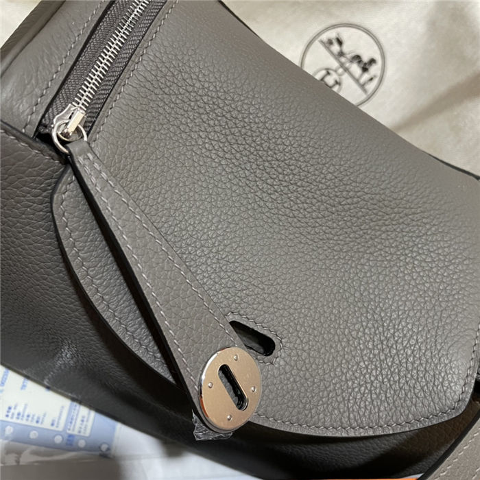 Hermes Lindy 26/30cm Bag Clemence Leather In Dk-Grey Silver-Metal WAX High