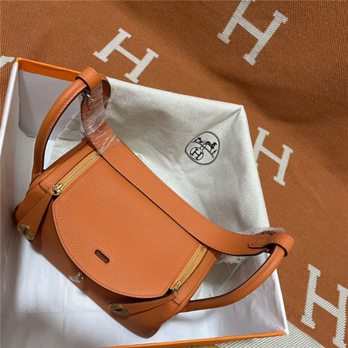 Hermes Lindy 26/30cm Bag Clemence Leather In Orange Gold-Metal WAX High