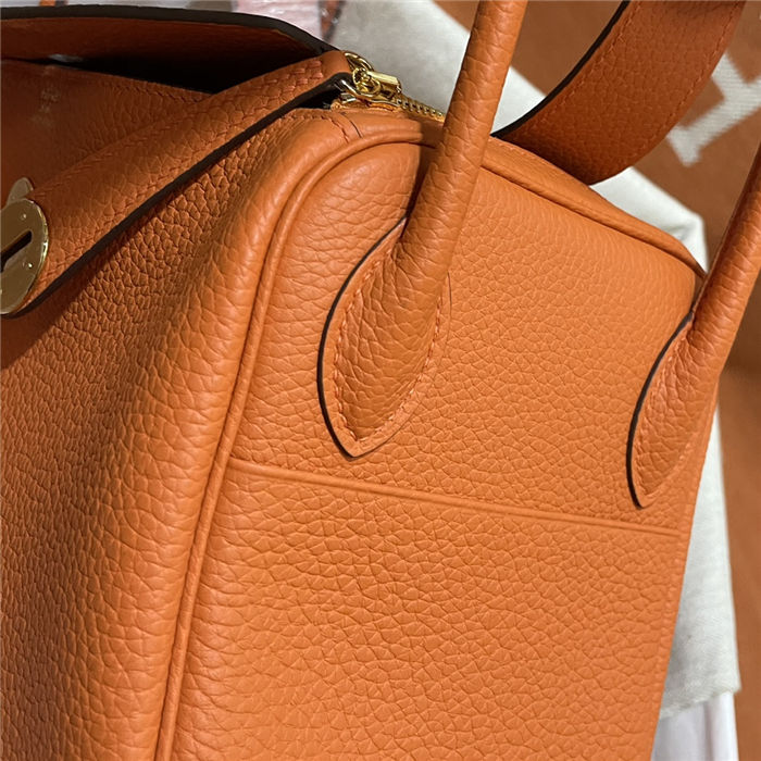 Hermes Lindy 26/30cm Bag Clemence Leather In Orange Gold-Metal WAX High