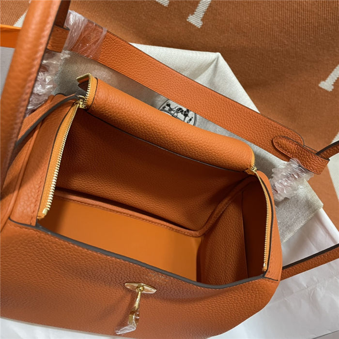 Hermes Lindy 26/30cm Bag Clemence Leather In Orange Gold-Metal WAX High