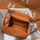 Hermes Lindy 26/30cm Bag Clemence Leather In Orange Silver-Metal WAX High