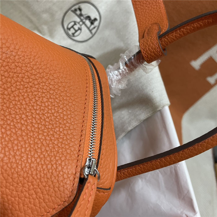 Hermes Lindy 26/30cm Bag Clemence Leather In Orange Silver-Metal WAX High