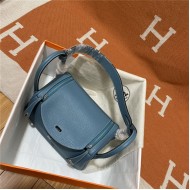 Hermes Lindy 26/30cm Bag Clemence Leather In Denim Blue Silver-Metal WAX High