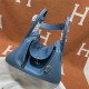 Hermes Lindy 26/30cm Bag Clemence Leather In Denim Blue Silver-Metal WAX High