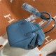 Hermes Lindy 26/30cm Bag Clemence Leather In Denim Blue Silver-Metal WAX High