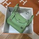 Hermes Lindy 26/30cm Bag Clemence Leather In Lt-Green Silver-Metal WAX High