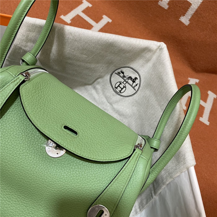 Hermes Lindy 26/30cm Bag Clemence Leather In Lt-Green Silver-Metal WAX High