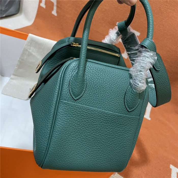 Hermes Lindy 26/30cm Bag Clemence Leather In Olive Gold-Metal WAX High