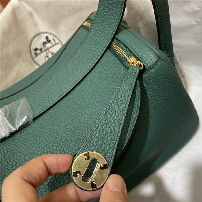 Hermes Lindy 26/30cm Bag Clemence Leather In Olive Gold-Metal WAX High