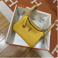 Hermes Lindy 26/30cm Bag Clemence Leather In Yellow Silver-Metal WAX High