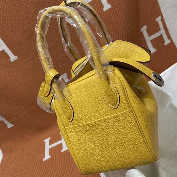 Hermes Lindy 26/30cm Bag Clemence Leather In Yellow Silver-Metal WAX High