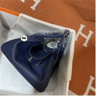 Hermes Lindy 26/30cm Bag Clemence Leather In Navy Silver-Metal WAX High