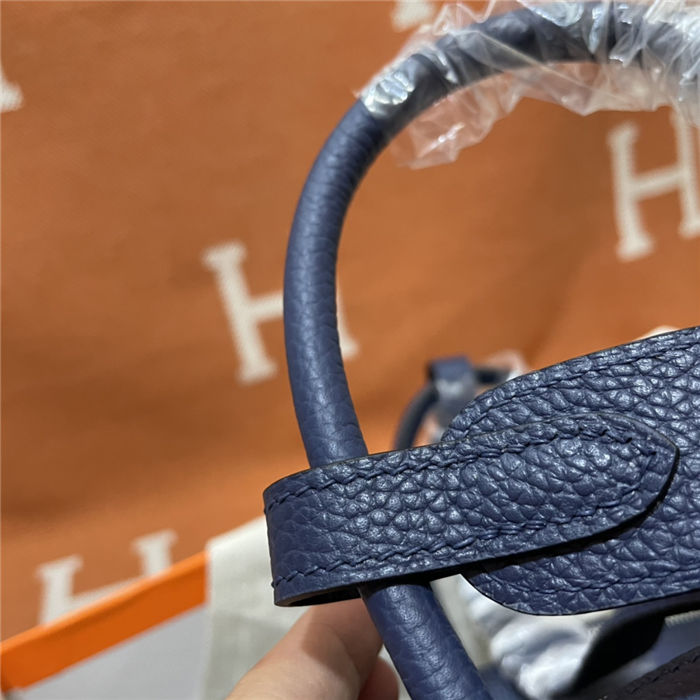 Hermes Lindy 26/30cm Bag Clemence Leather In Navy Silver-Metal WAX High