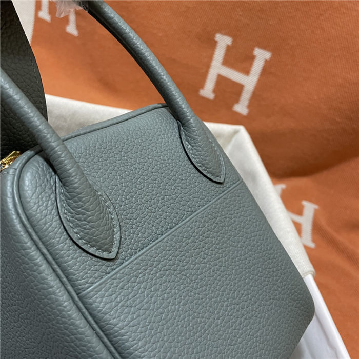 Hermes Lindy 26/30cm Bag Clemence Leather In Grey-Green Gold-Metal WAX High