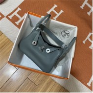 Hermes Lindy 26/30cm Bag Clemence Leather In Grey-Green Silver-Metal WAX High