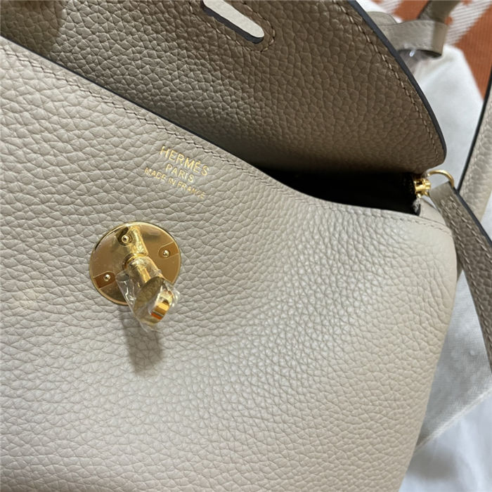 Hermes Lindy 26/30cm Bag Clemence Leather In Tourterelle Gold-Metal WAX High