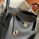 Hermes Lindy 26/30cm Bag Clemence Leather In Black Gold-Metal WAX High