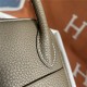 Hermes Lindy 26/30cm Bag Clemence Leather In Etoupe Silver-Metal WAX High