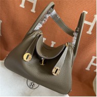 Hermes Lindy 26/30cm Bag Clemence Leather In Etoupe Gold-Metal WAX High