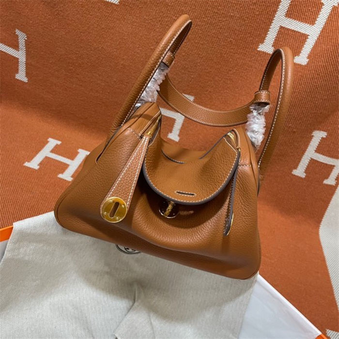 Hermes Lindy 26/30cm Bag Clemence Leather In Tan WAX High