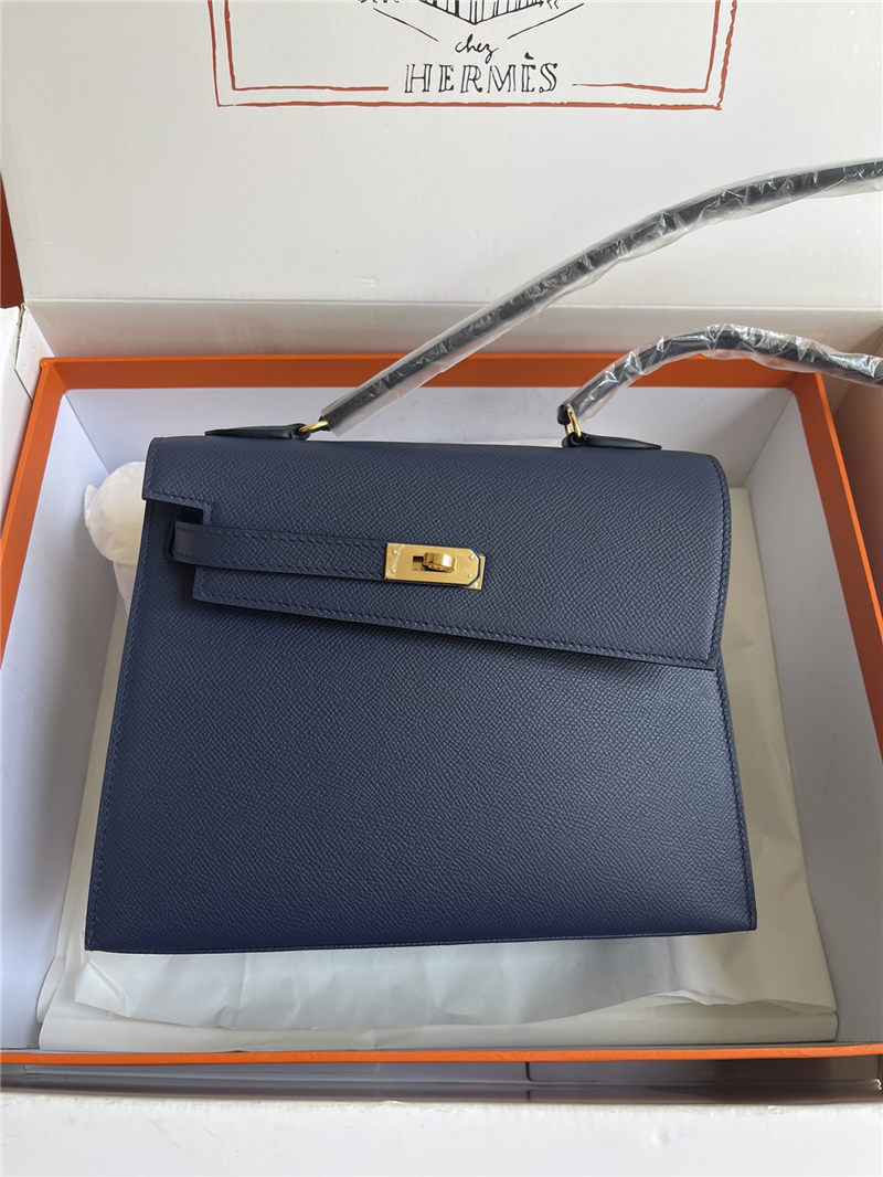 Hermes Kelly Sellier 25 Epsom WAX Navy Blue High