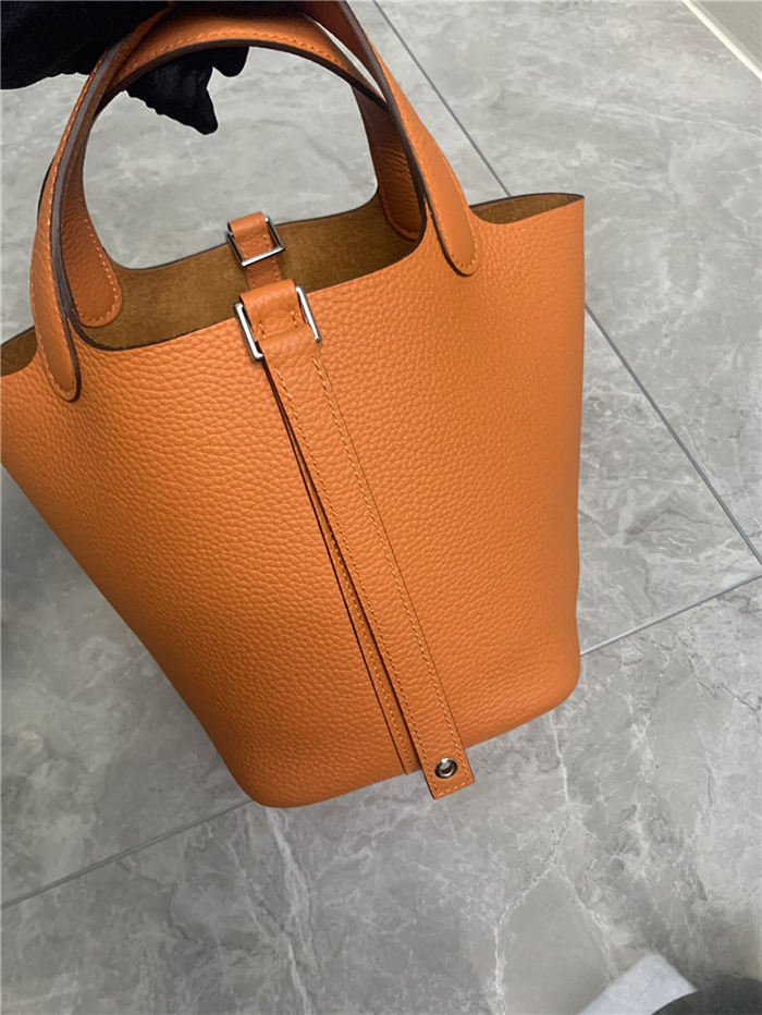 Hermes Picotin 18 Bag Clemence Leather In Orange High