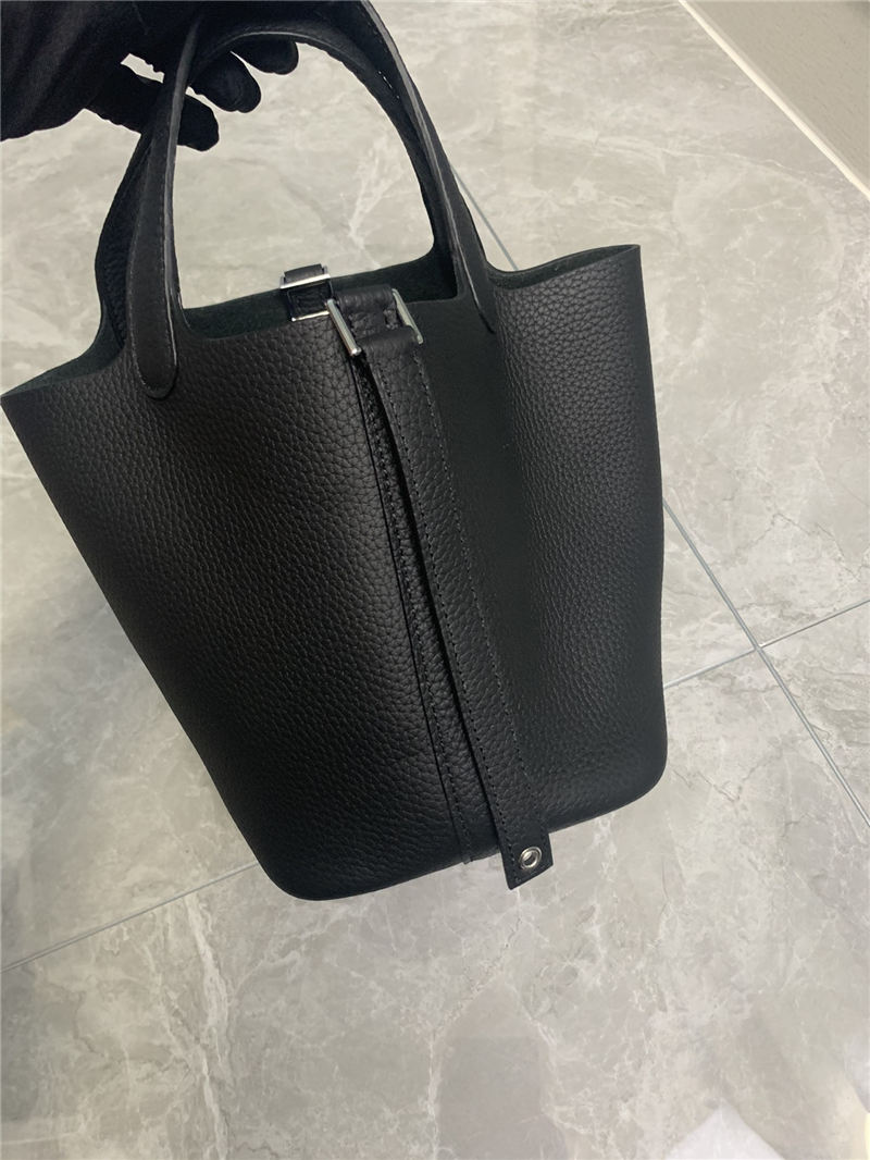 Hermes Picotin 18 Bag Clemence Leather In Black High