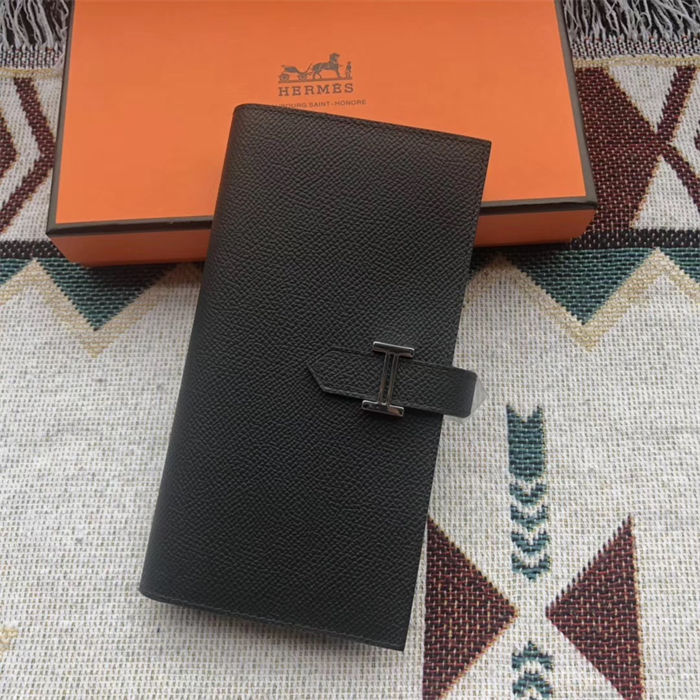 Hermes Bearn Gusset Wallet Epsom Calfskin Black High