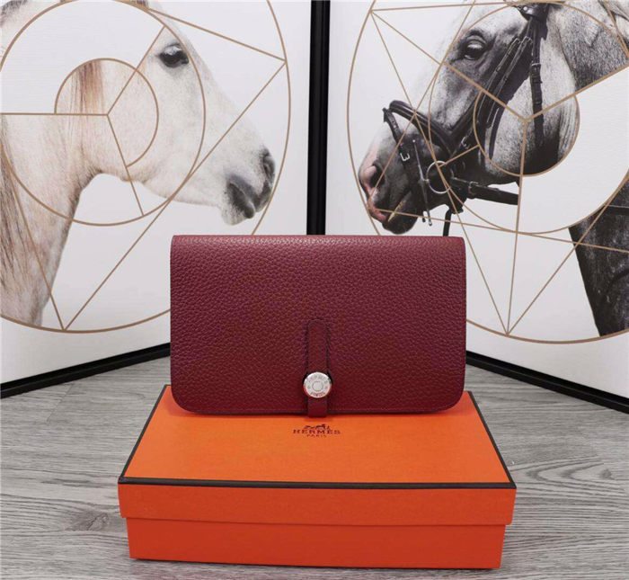 Hermes Dogon Combine Wallet Calfskin In Burgundy High