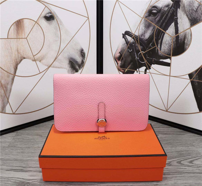 Hermes Dogon Combine Wallet Calfskin In Pink High