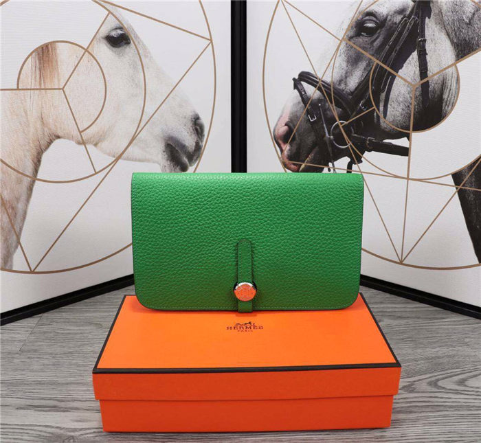 Hermes Dogon Combine Wallet Calfskin In Green High