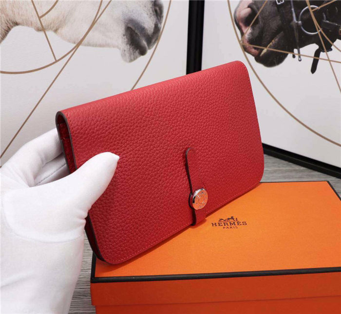 Hermes Dogon Combine Wallet Calfskin In Red High