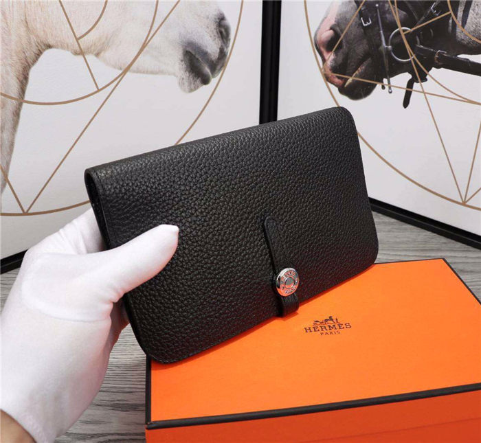 Hermes Dogon Combine Wallet Calfskin In Black High