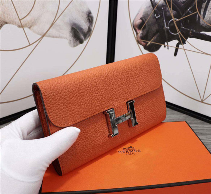 Hermes Constance Long Wallet Calfskin In Orange High