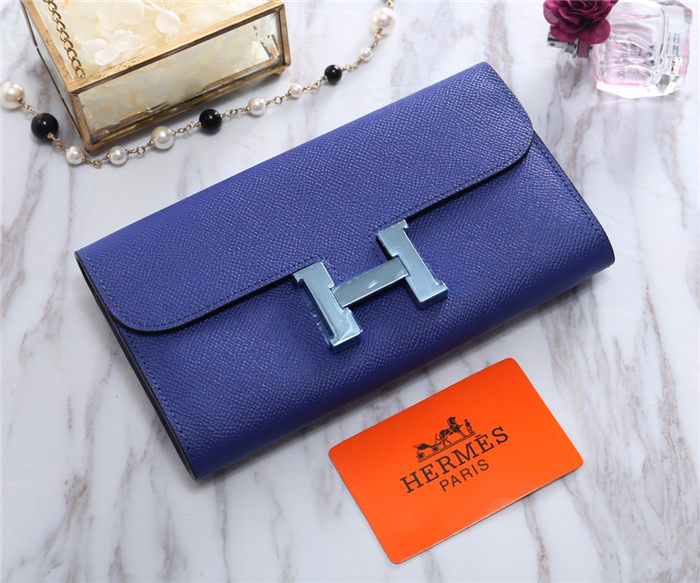 Hermes Constance Long Wallet Epsom Calfskin In Navy High