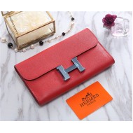 Hermes Constance Long Wallet Epsom Calfskin In Red High