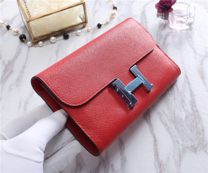 Hermes Constance Long Wallet Epsom Calfskin In Red High