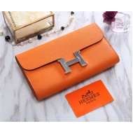 Hermes Constance Long Wallet Epsom Calfskin In Orange High