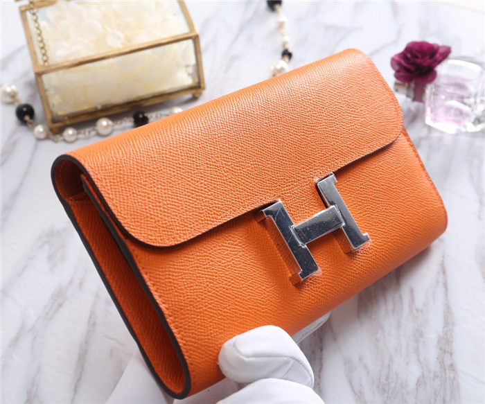 Hermes Constance Long Wallet Epsom Calfskin In Orange High