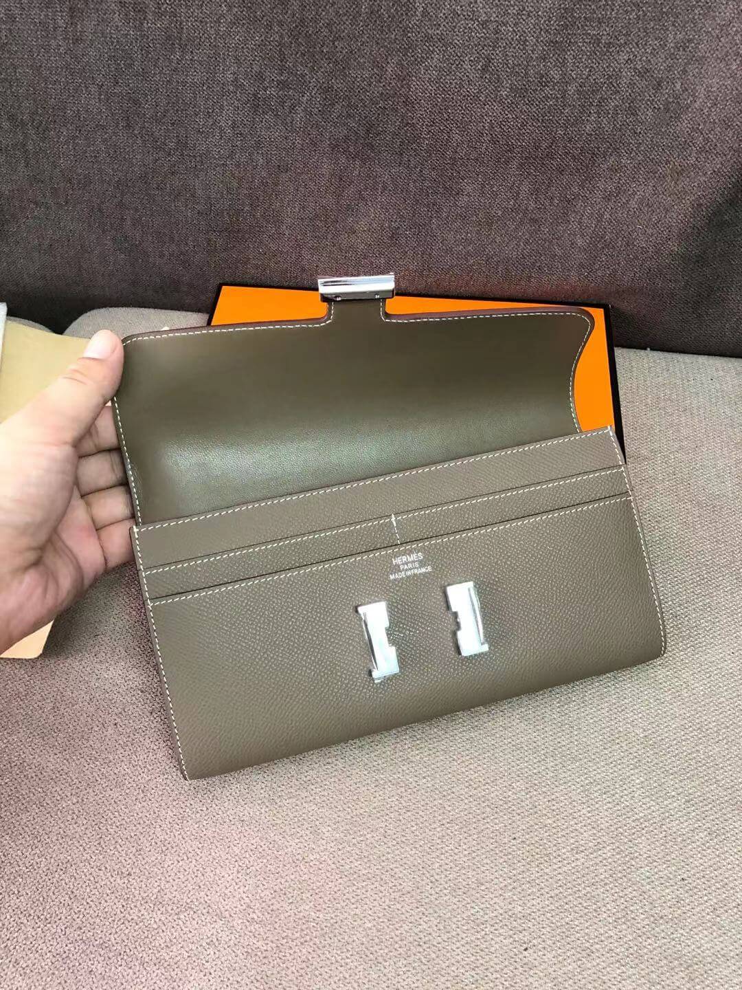 Hermes Constance Long Wallet Epsom Calfskin In Tourterelle High