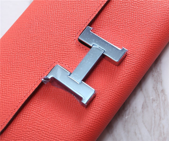 Hermes Constance Long Wallet Epsom Calfskin In Orange-Red High