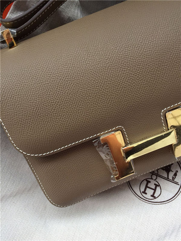 Hermes Mini Constance 18cm/24cm Epsom Bag Silver/Gold Metal Etoupe High