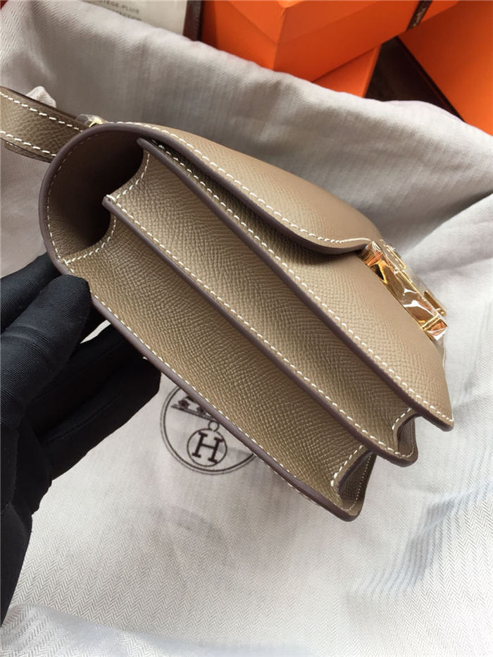 Hermes Mini Constance 18cm/24cm Epsom Bag Silver/Gold Metal Etoupe High