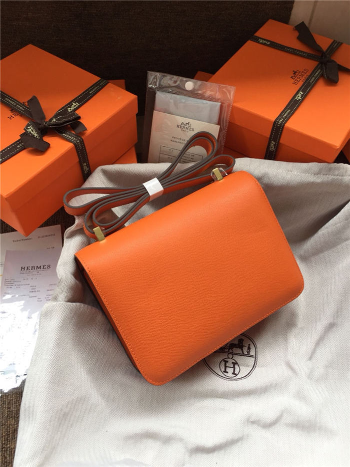 Hermes Mini Constance 18cm/24cm Epsom Bag Silver/Gold Metal Orange High