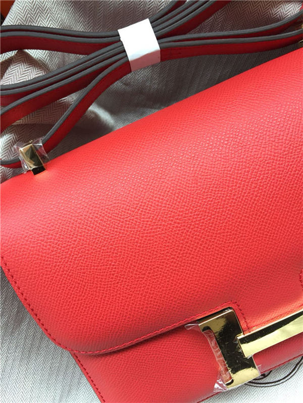 Hermes Mini Constance 18cm/24cm Epsom Bag Silver/Gold Metal Red High