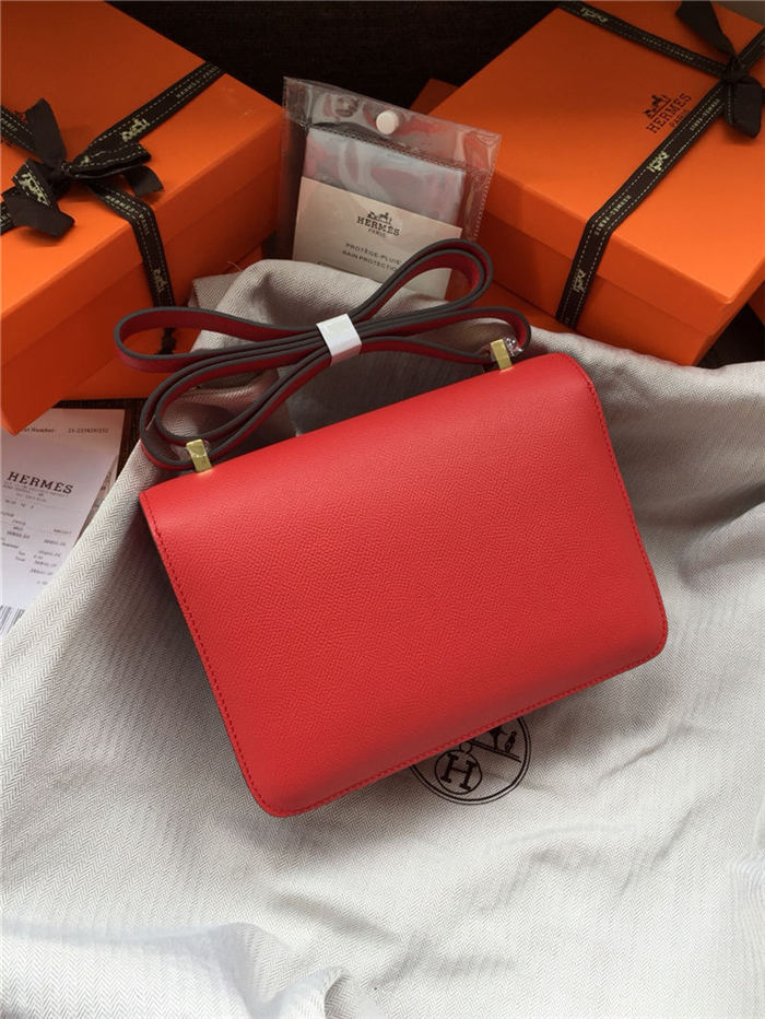 Hermes Mini Constance 18cm/24cm Epsom Bag Silver/Gold Metal Red High