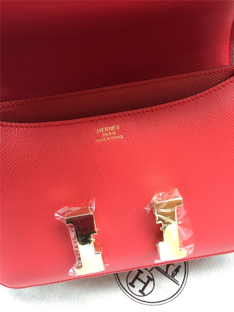 Hermes Mini Constance 18cm/24cm Epsom Bag Silver/Gold Metal Red High